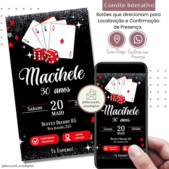 Convite Cassino Las Vegas Digital Virtual Interativo