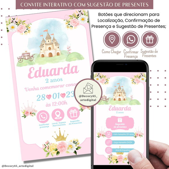 Convite Castelo Reino Encantado Digital Sugestão de Presente