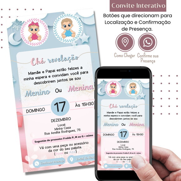 Convite Chá Bebê Chá Revelação Digital Interativo Virtual