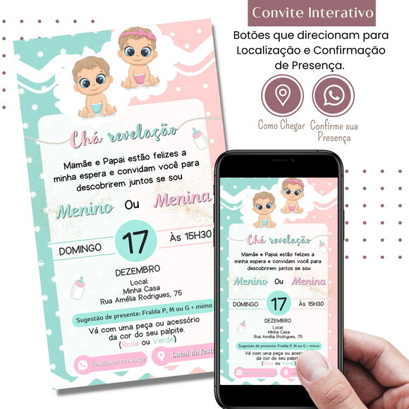 Convite Chá Bebê Chá Revelação Digital Interativo Virtual