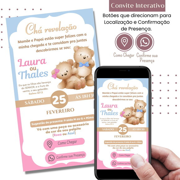 Convite Chá Bebê Chá Revelação Digital Interativo Virtual