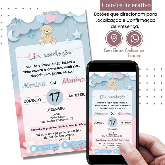 Convite Chá Bebê Chá Revelação Digital Interativo Virtual