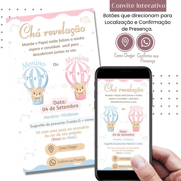 Convite Chá Bebê Chá Revelação Digital Interativo Virtual