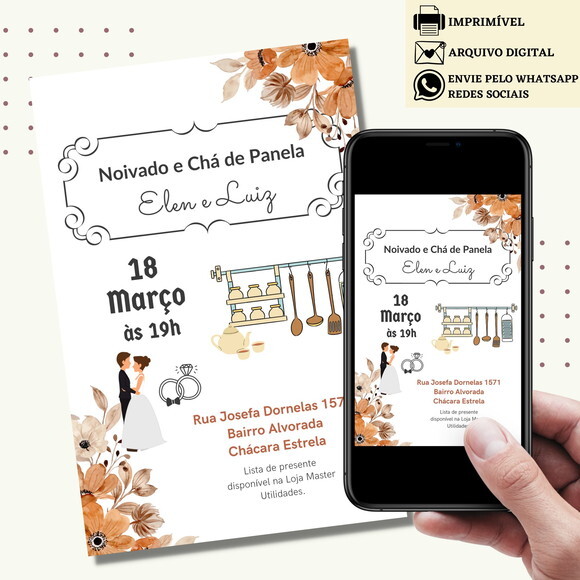 Convite Chá de Cozinha Chá Panela Noivado Digital Virtual