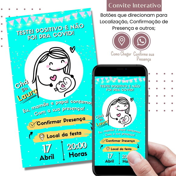 Convite Chá de Fraldas Bebe Flork Bentô Digital Interativo