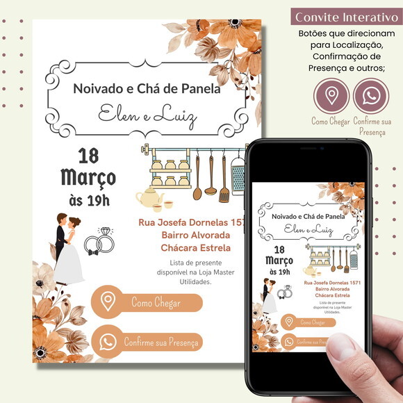 Convite Chá de Cozinha Panela Noivado Digital Interativo