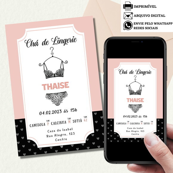 Convite Chá de Lingerie Despedida Solteira Digital Virtual
