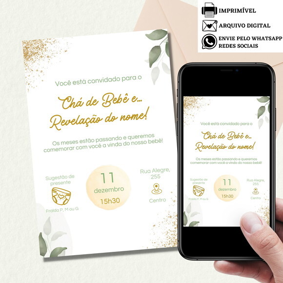 Convite Chá Revelação Chá de Fraldas Bebe Digital Virtual
