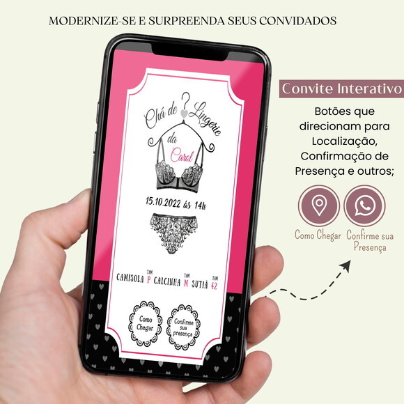 Convite Chá de Lingerie Digital Interativo Virtual