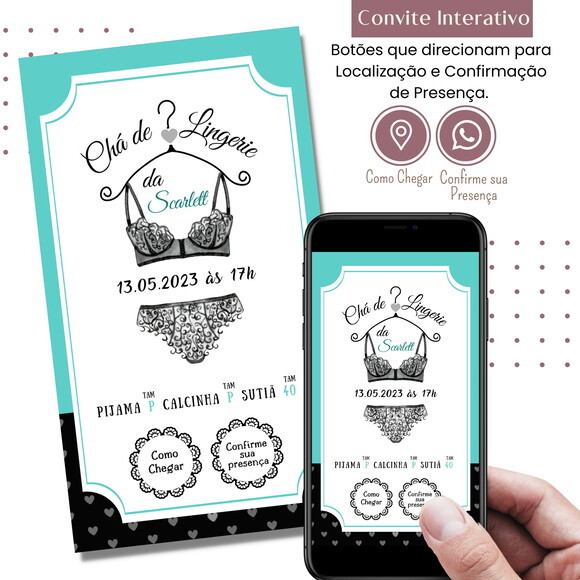 Convite Chá de Lingerie Digital Interativo Virtual