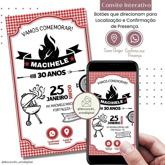 Convite Churrasco Boteco Digital Interativo Virtual