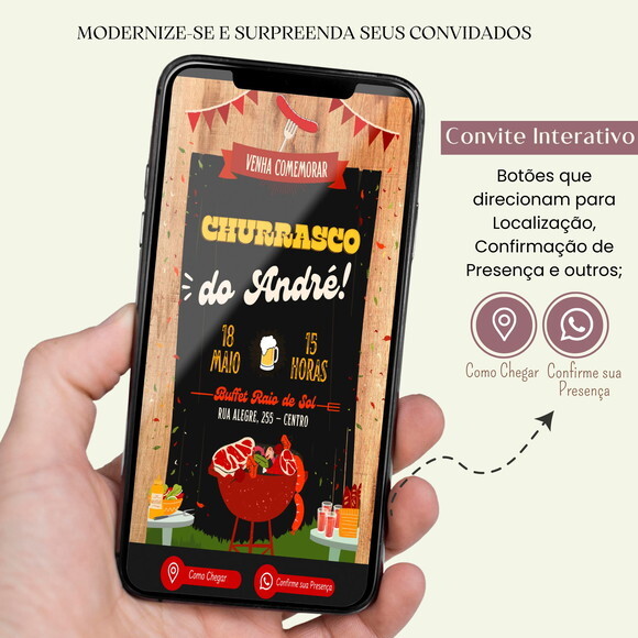 Convite Churrasco Boteco Digital Interativo Aniversário