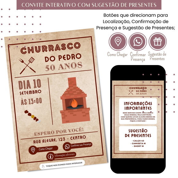 Convite Churrasco Boteco Digital Sugestão de Presente