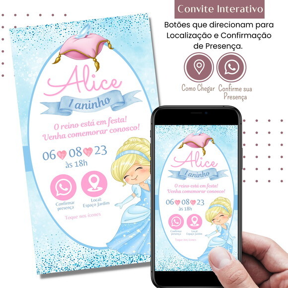 Convite Cinderela Digital Interativo Virtual