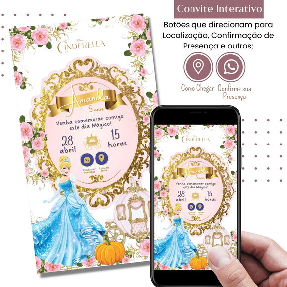 Convite Cinderela Digital Virtual Interativo