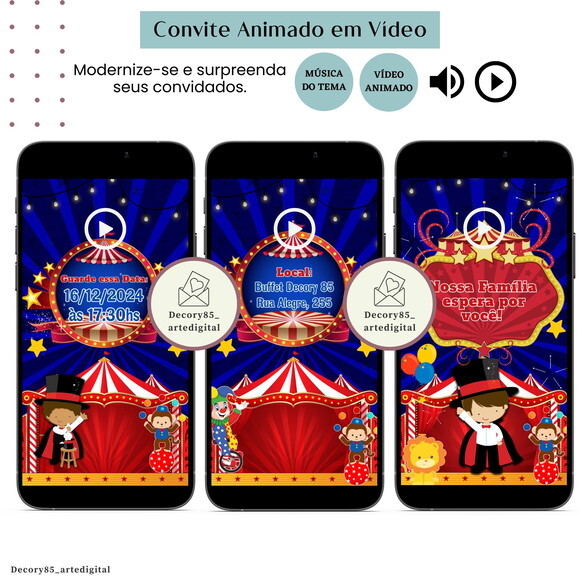 Convite Circo em Vídeo Animado com Música Digital