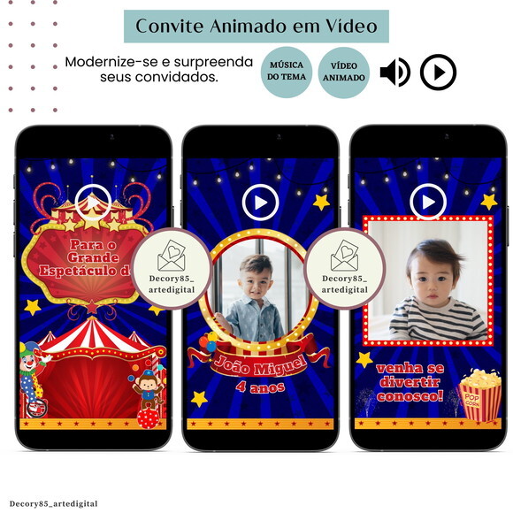 Convite Circo em Vídeo Animado com Música Digital