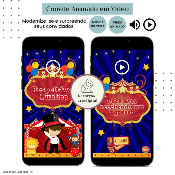 Convite Circo em Vídeo Animado com Música Digital