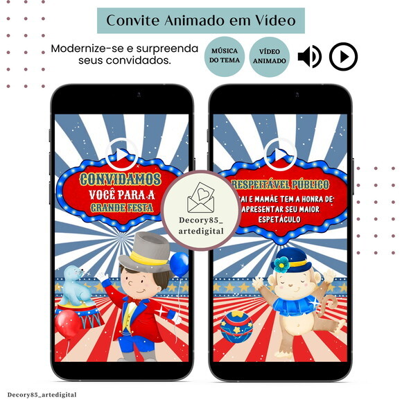 Convite Circo em Vídeo Animado com Música Digital