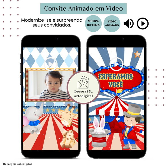 Convite Circo em Vídeo Animado com Música Digital