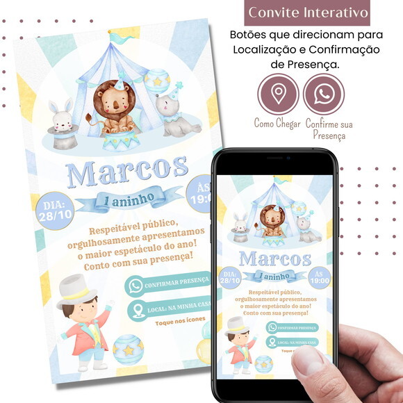Convite Circo Menino Digital Interativo Virtual