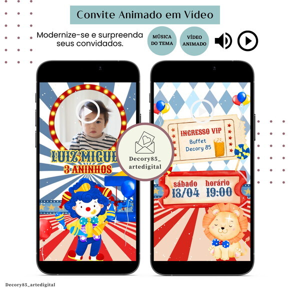 Convite Circo em Vídeo Animado com Música Digital