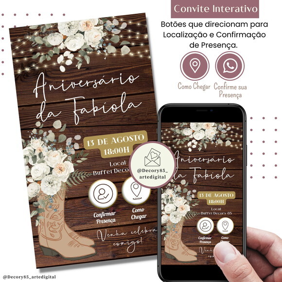 Convite Cowgirl Country Digital Virtual Interativo
