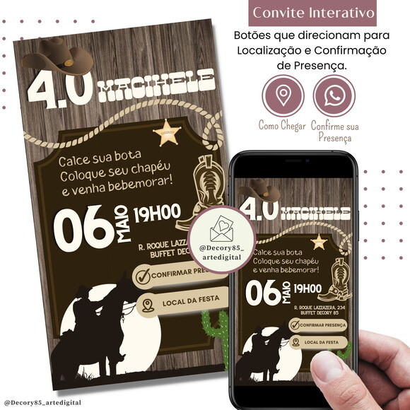 Convite Cowboy Country Sertanejo Digital Virtual Interativo