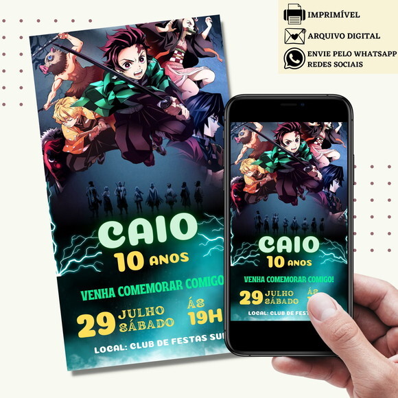 Convite Demon Slayer - Kimetsu no Yaiba Digital Virtual