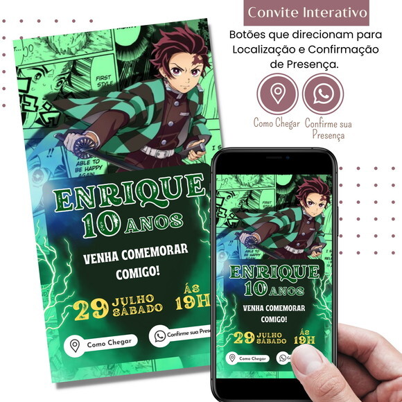 Convite Demon Slayer - Kimetsu no Yaiba Digital Interativo