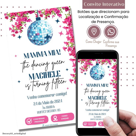 Convite Digital Dancing Queen Mamma Mia Interativo Virtual