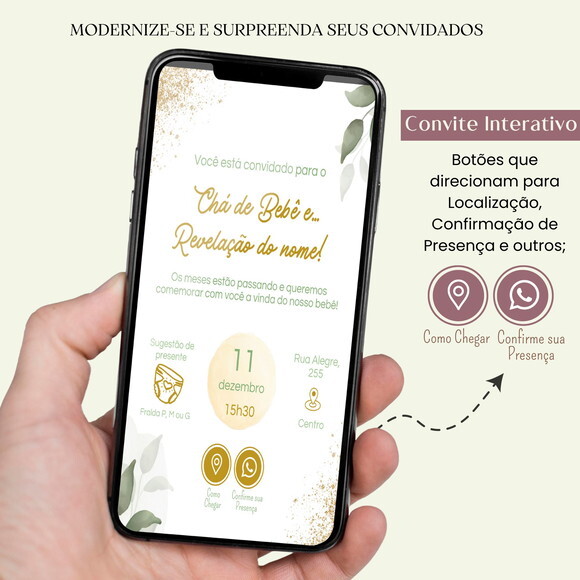 Convite Digital Chá Bebê Chá de Fraldas Interativo Virtual