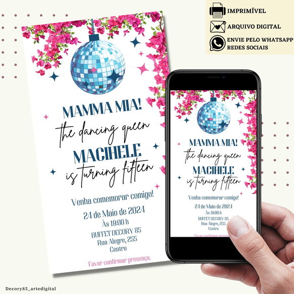 Convite Digital Dancing Queen Mamma Mia Virtual