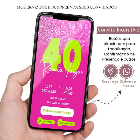 Convite Digital Interativo Feminino 15,20,30,40,50 Anos
