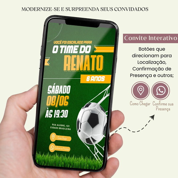 Convite Digital Interativo Virtual Futebol Copa do Mundo