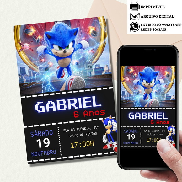 Convite Digital Sonic Virtual Aniversário