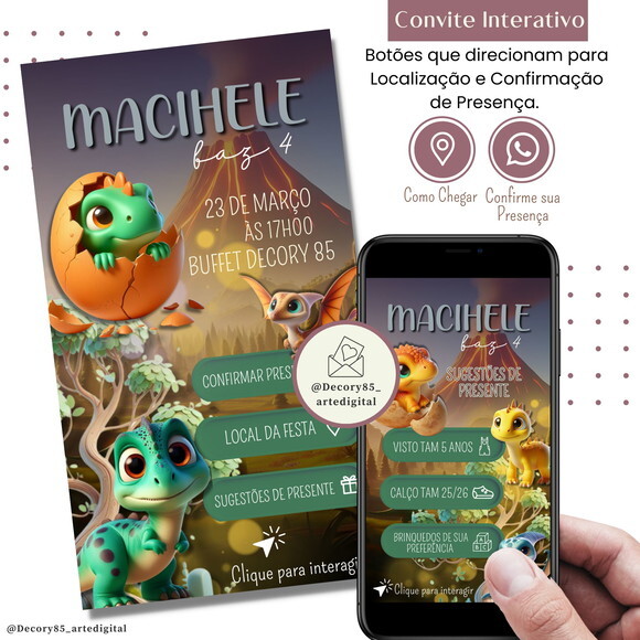 Convite Dino Baby Digital Sugestão de Presente