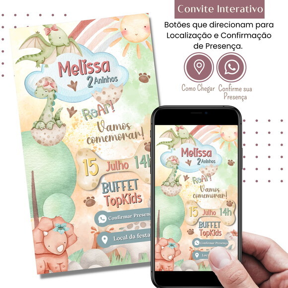 Convite Dino Baby Dinossauros Digital Interativo Virtual