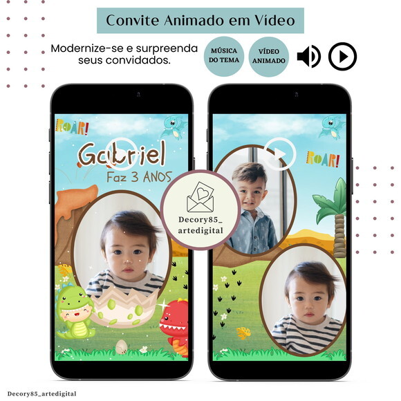 Convite Dino Baby em Vídeo Animado com Música Digital