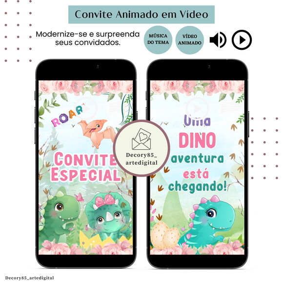 Convite Dino Baby em Vídeo Animado com Música Digital