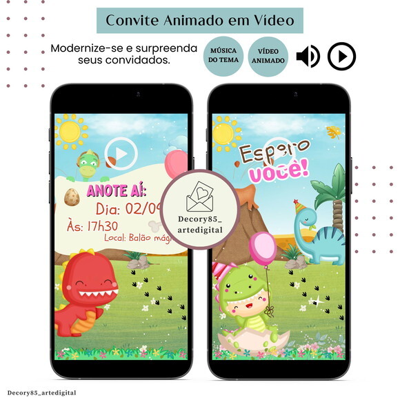 Convite Dino Baby em Vídeo Animado com Música Digital