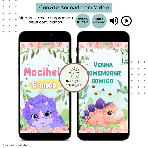 Convite Dino Baby em Vídeo Animado com Música Digital