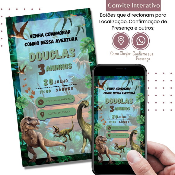 Convite Dinossauros Digital Interativo Virtual