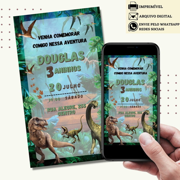 Convite Dinossauro Jurassic Park Digital Virtual