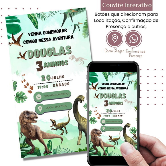 Convite Dinossauros Digital Interativo Virtual