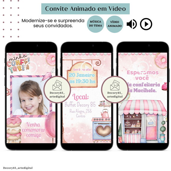 Convite Doce Confeitaria Doceria Vídeo Animado Música
