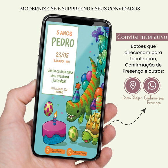Convite Dinossauros Digital Interativo Virtual Aniversário