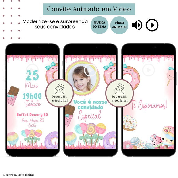 Convite Doce Confeitaria Doceria Vídeo Animado Música