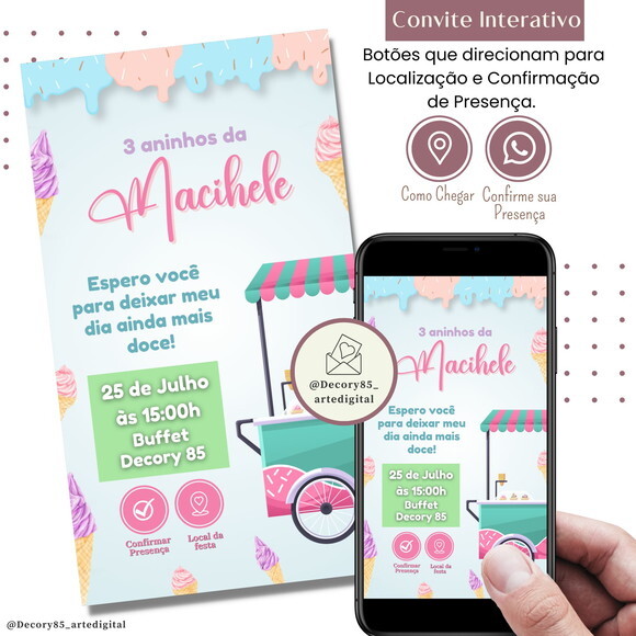 Convite Doce Confeitaria Virtual Digital Interativo