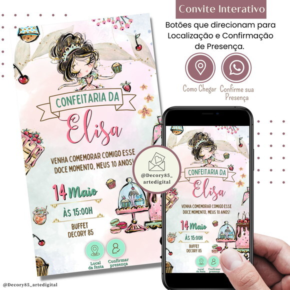 Convite Doce Confeitaria Virtual Digital Interativo